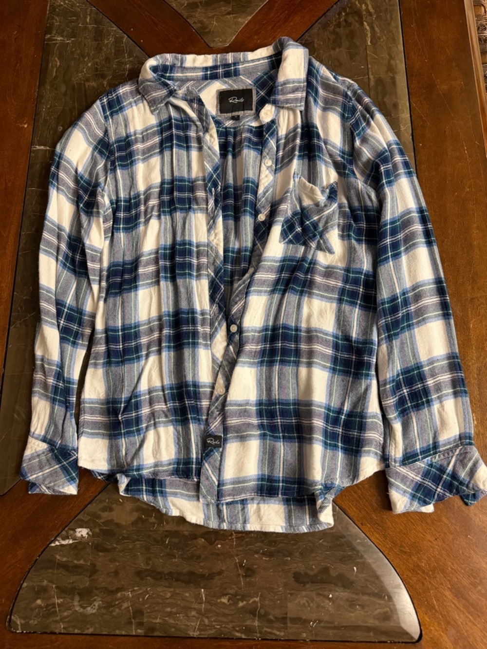 Rails Navy, Teal & White Plaid Shirt